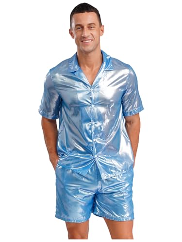 Eandarui Transparent Anzug Herren Metallic Glitzer Bekleidungsset Kurzarm Reverskragen Hemd High Waist Shorts Party Clubwear Himmelblau M Eandarui Transparent Anzug Herren Metallic Glitzer Bekleidungsset Kurzarm Reverskragen Hemd High Waist Shorts Party Clubwear Himmelblau M von Eandarui