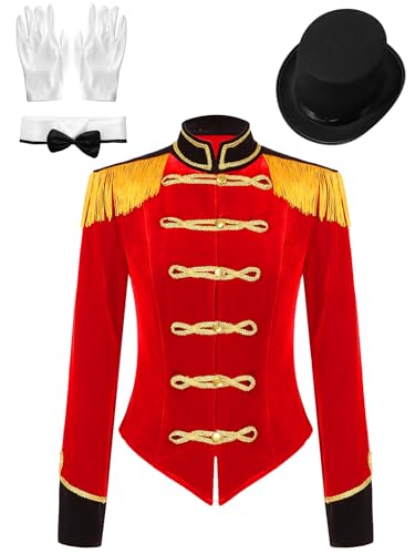 Eandarui Zirkus Direktor Jacke Damen Langarm Blazer Jacke Kurz Samt Mantel Fransen Quasten Garde Uniform Mit Schleife Handschuhe Hut Faschingkostüm Rot XXL Eandarui Zirkus Direktor Jacke Damen Langarm Blazer Jacke Kurz Samt Mantel Fransen Quasten Garde Uniform Mit Schleife Handschuhe Hut Faschingkostüm Rot XXL von Eandarui