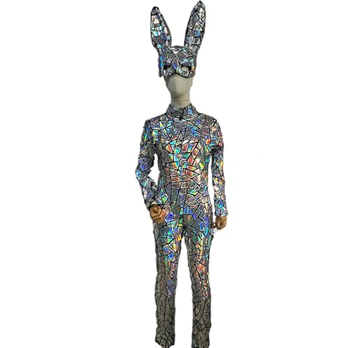 Earthradius Langärmeliger Body mit hohem Halsausschnitt, Laserspiegel, für Damen, Sängerin, Bar, Nachtclub, Party, Geburtstag, Club, Tanz, Bühnenkleidung (Farbe, XL) von Earthradius