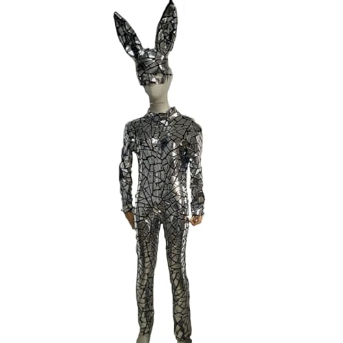 Earthradius Langärmeliger Body mit hohem Halsausschnitt, Laserspiegel, für Damen, Sängerin, Bar, Nachtclub, Party, Geburtstag, Club, Tanz, Bühnenkleidung (Silber, XL) von Earthradius