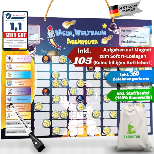 Easiestor® Belohnungstafel für Kinder - 105 AUFGABEN + 360 Magnete - Montessori Routine Planer ab 3 4 5 6 7 8 Jahre - Magnettafel, Wochenplaner - ADHS Hilfsmittel - Magnetisches Belohnungssystem von Easiestor
