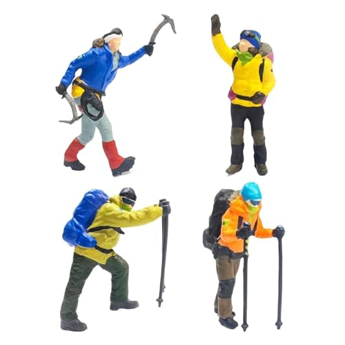 1:64 Klettern Menschen Figuren Bergsteigen Menschen Figuren Miniatur-Menschen Modell Realistische Miniatur Handgemalte Entdecker-Figuren für DIY-Projekte Diorama Layout Dekoration (4pcs-1:64) von Easnea