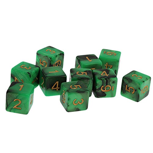 D6-Würfel für D&D Casino-Poker-Würfel, sechsseitig, zweifarbig, 16 mm, Grün und Schwarz, 10 Stück von Easnea