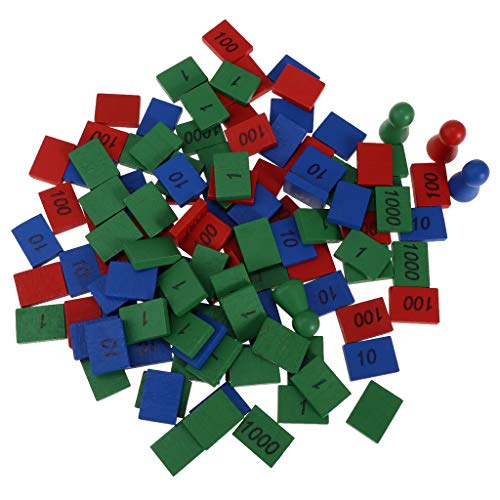 Easnea Montessori-Stempelspiel aus Holz, 4 Montessori-Stempelspiel und 108 Holzfliesen, beschriftet mit 1, 10, 100 und 1000 von Easnea