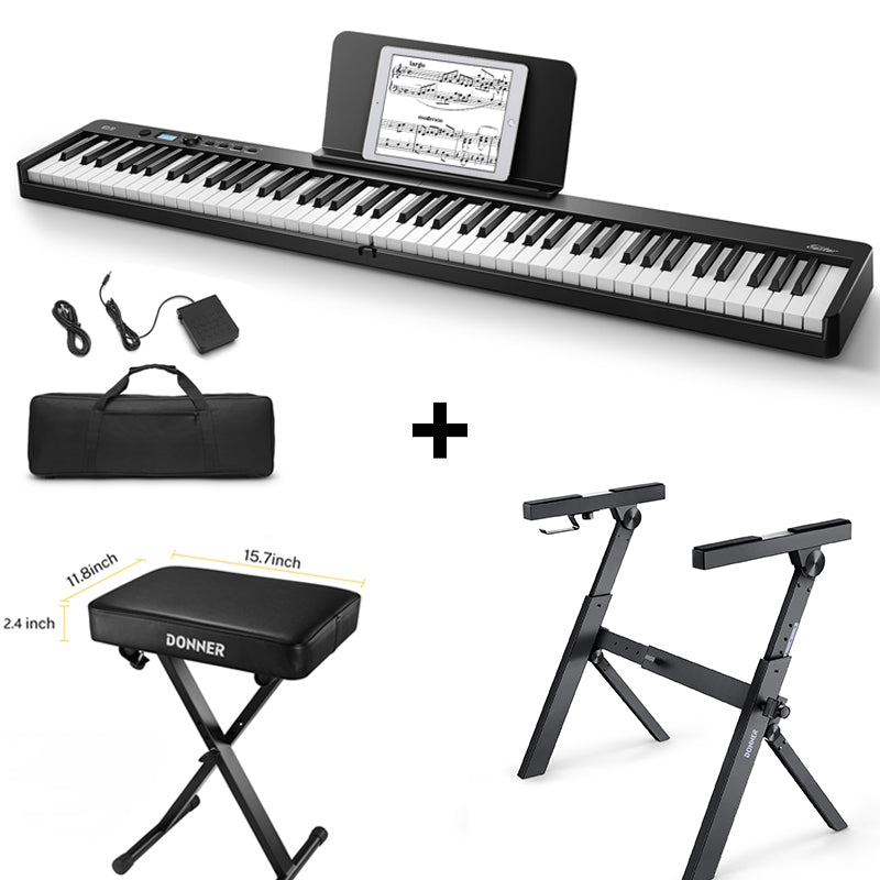 Eastar EP-10 Faltbares Digitalpiano mit 88 halbgewichteten Tasten Bluetooth-Unterstützung - Digitalpiano + Keyboardständer + Klavierhocker von Eastar