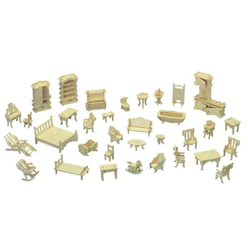 Mini-Möbel 34-teiliges Modell Set Puppenhaus DIY Simulation Heim Dekoration Zubehör Szene Spielzeug von Eastocos