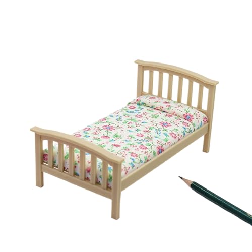 Miniatur-Puppenhaus-Einzel Bett mit Blumenmuster im Maßstab 1:12 für Miniatur-Schlafzimmer szenen, Puppenhaus möbel Zubehör Miniatur-Puppenhaus-Einzel Bett mit Blumenmuster im Maßstab 1:12 für Miniatur-Schlafzimmer szenen, Puppenhaus möbel Zubehör von Eastocos