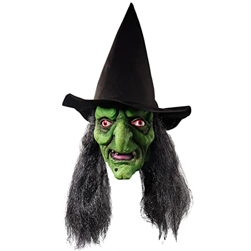 Eastuy Halloween Maske Horror Hexenmaske Mit Haar Und Hut Für Erwachsene Und Kinder, Latex Maske Halloween Masquerade Party Cosplay Props von Eastuy