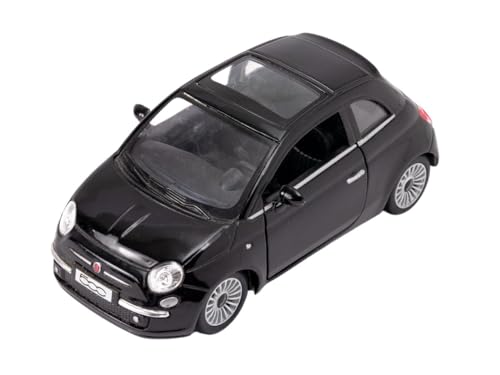 Easy Toys Modellauto kompatibel mit FIAT 500 2007. Maßstabsgetreues Spielzeugauto mit zu öffnenden Türen. Automodellierung. (Schwarz) von Easy Toys
