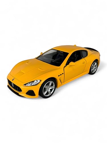 Easy Toys Modellauto kompatibel mit Maserati Granturismo MC 2018 - Maßstabgetreues Spielzeugauto mit Türen zum Öffnen - Modellbau Auto (Gelb) von Easy Toys