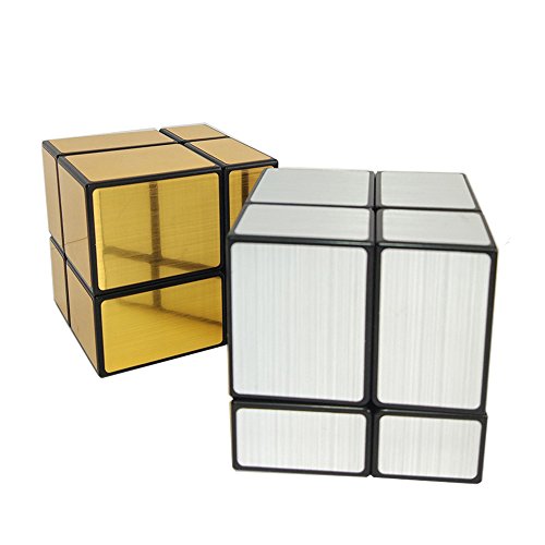 EasyGame Magic Cube Puzzle, 2X2 Geschwindigkeit Spiegel Würfel Aufkleber Puzzle 1.9X1.9X1.9cm Silber+Golden Farbe von EasyGame
