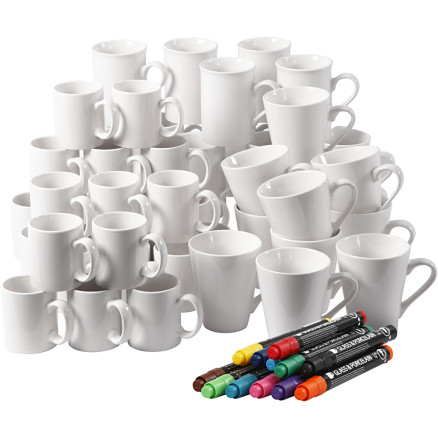 48 Porzellanbecher im Set, H 7-10 cm, Weiß, 1 Set von EasyKit