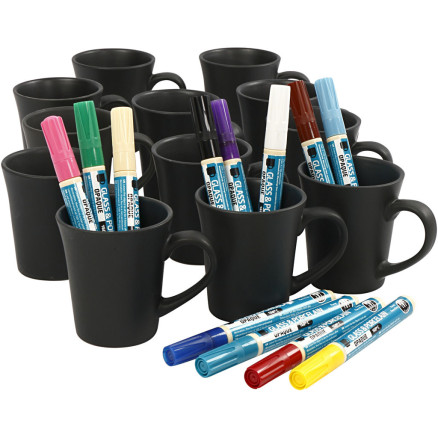 Schwarze Porzellanbecher zum Bemalen, Sortierte Farben, 36 Stck., 1 Set von EasyKit