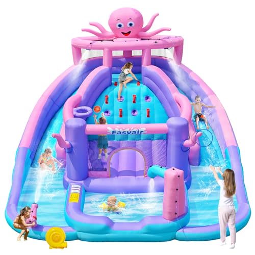 Easyair Aufblasbare Wasserrutsche Bounce House, 2 Rutschen mit Splash Pool, Bouncer, Kletterwand & Gebläse, Rosa, 434,3 x 398,8 x 292,1 cm Easyair Aufblasbare Wasserrutsche Bounce House, 2 Rutschen mit Splash Pool, Bouncer, Kletterwand & Gebläse, Rosa, 434,3 x 398,8 x 292,1 cm von Easyair