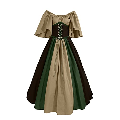 Eauptffy Mittelalter Kostüm Damen, Mittelalter Kleid Lang, Retro Mittelalterkleid Mittelalterliches Kleidung Langes Vintage Gothic Kleid Karneval Mittelalterliche Renaissance Fasching Karneval Kostüm von Eauptffy