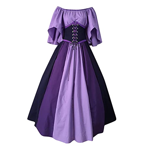 Kleid Mittelalter Damen, Gothic Kleid Lang, Vintage Farbblock Renaissance Kostüm Kleid Viktorianischen Königin Kleider Prinzessin Kostüm Trompete Ärmel Retro Gotisch Maxikleid Karneval Kostüm von Eauptffy