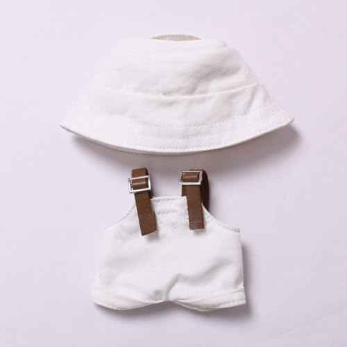 Eawfgtuw Handgefertigtes Set mit Overall und Hut (NoDoll Only Clothes) für 17 cm Puppen der ersten und zweiten Generation, Sammlerstück, Kostüm-Outfit (weiß) von Eawfgtuw