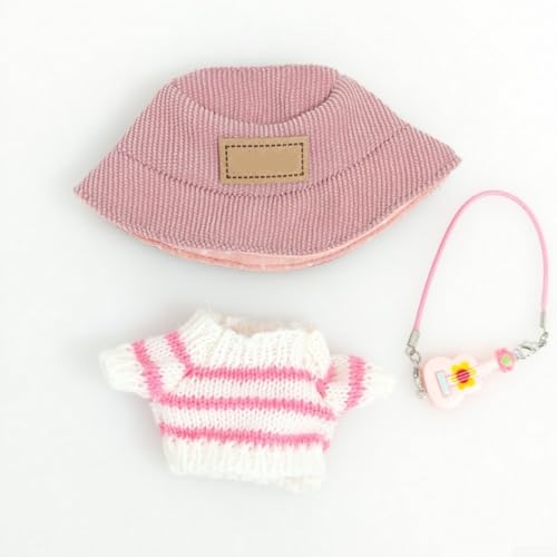 Eawfgtuw Modisches 5-teiliges Outfit-Set für 17 cm große Puppen mit Pullover, Hut, Brille, Schuhen und Dekoration, Sammleredition, Mini-Puppenkleid-Kollektion (Pink 1) von Eawfgtuw