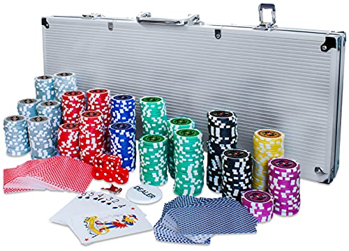 Eaxus® Deluxe Pokerkoffer - Hochwertiges Profi Pokerset mit 500 Laser Chips, Kartendecks & Würfeln von Eaxus