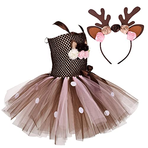 Eayoly Rentier Kostüm Kinder | Schönes Weihnachts-Rentier-Kostümkleid für Mädchen | Charmantes, attraktives Kostümkleid für Partys von Eayoly