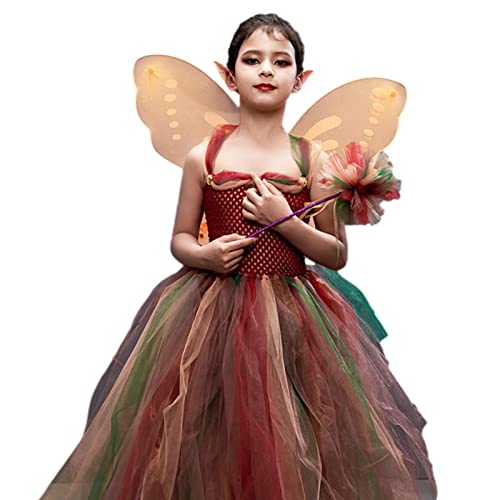 Prinzessin Fee Kleid Kinder - Bezauberndes Elfen-Fee-Kostüm, Fairy Wings Outfit mit Flügeln Fairy Stick Ear Set Geburtstag Ostern Halloween Party von Eayoly
