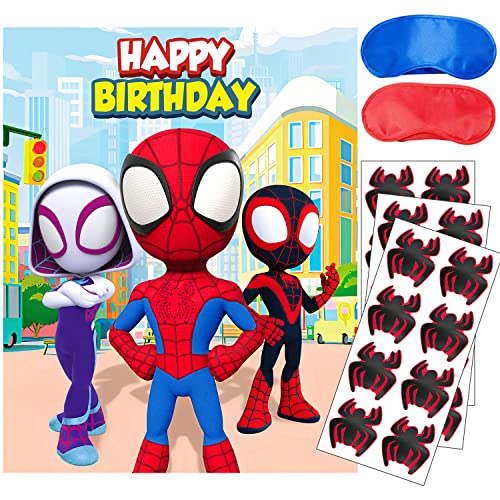 Spidey Geburtstagsdekorationen, Spidey-Party-Spiele für Jungen und Mädchen, großes Poster, 24 Aufkleber für Spidey-Geburtstagsparty-Zubehör Spidey Geburtstagsdekorationen, Spidey-Party-Spiele für Jungen und Mädchen, großes Poster, 24 Aufkleber für Spidey-Geburtstagsparty-Zubehör von Eazyco