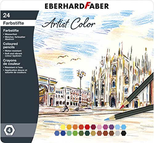Eberhard Faber 516124 - Artist Color Farbstifte, Metalletui mit 24 Farben, hexagonale Form, für modernes Grafikdesign, feine Zeichnungen und farbstarke Aquarelle von Eberhard Faber