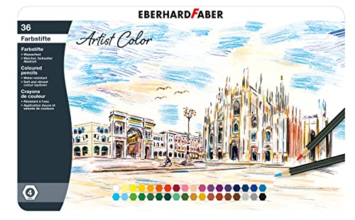 Eberhard Faber 516136 - Artist Color Farbstifte, Metalletui mit 36 Farben, hexagonale Form, für modernes Grafikdesign, feine Zeichnungen und farbstarke Aquarelle von Eberhard Faber