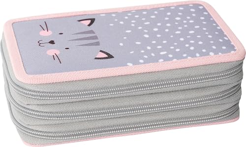 EBERHARD FABER 577474 - Federmäppchen Triple Decker, mit 36 Schreibutensilien, Stiftetui Katze mit 3 Reißverschlüssen von Eberhard Faber