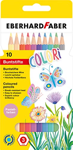 Eberhard Faber 514810 - Colori Buntstifte in 10 Pastell Farben, hexagonale Form, im Kartonetui, zum Malen, Illustrieren und Zeichnen von Eberhard Faber