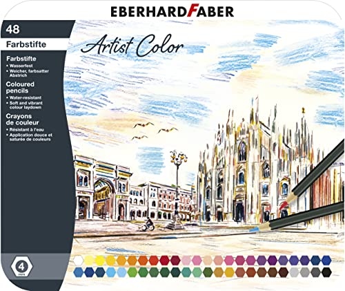 Eberhard Faber 516148 - Artist Color Farbstifte, Metalletui mit 48 Farben, hexagonale Form, für modernes Grafikdesign, feine Zeichnungen und farbstarke Aquarelle von Eberhard Faber