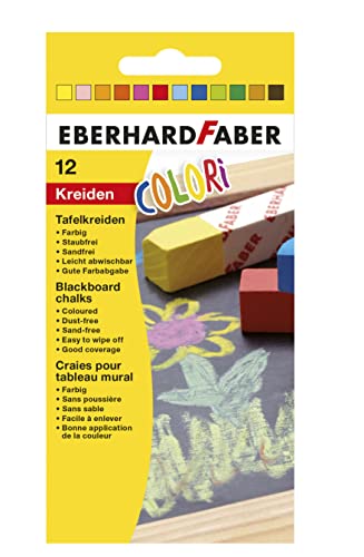 Eberhard Faber 526000 - Colori Wandtafelkreiden in 12 Farben, im Kartonetui, leicht abwischbar, staubfrei, für Schule und Freizeit von Eberhard Faber