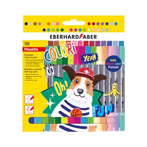 Eberhard Faber 550030 - Colori Filzstifte in 30 Farben, Doppelfasermaler mit dicker und dünner Spitze, inkl. Neon- und Pastelltönen von Eberhard Faber