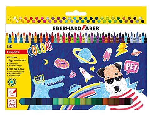 Eberhard Faber 551150 - Colori Filzstifte in 50 intensiven Farben, Minenstärke 1 mm, auswaschbar, im Kartonetui, zum Zeichnen, Malen, Kolorieren, Basteln und Schreiben von Eberhard Faber