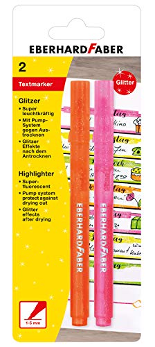 Eberhard Faber 551498 - Textmarker mit Keilspitze, in Neon Farben mit Glitzer, pink und orange, 2er Set von Eberhard Faber