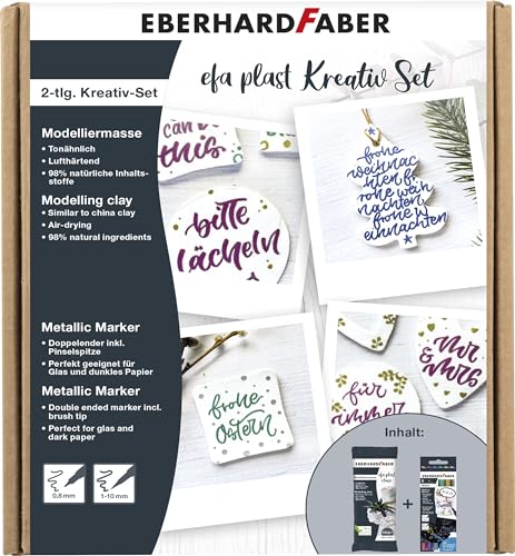 Eberhard Faber 570199 - Kreativ Set EFA Plast mit 500 g Modelliermasse weiß und 6 Metallic Marker Duo, für Erwachsene von Eberhard Faber