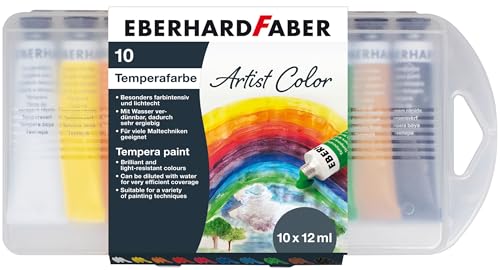 Eberhard Faber 575510 - EFA Color Tempera Schulmalfarben in lichtechten Farben, Kunststoffbox mit 10 Tuben zu je 12 ml, verdünn- und vermischbar, geeignet für viele Maltechniken von Eberhard Faber