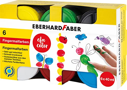 Eberhard Faber 578606 - EFA Color Fingerfarben-Set mit 6 Farbtöpfchen zu je 40 ml, schnelltrocknend und auswaschbar, zum Mischen und für kreativen Malspaß von Eberhard Faber