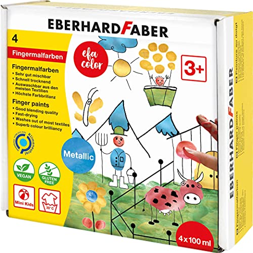 Eberhard Faber 578802 - EFA Color Metallic Fingerfarben-Set mit 4 Farbtöpfchen zu je 100 ml, schnelltrocknend und auswaschbar, zum Mischen und für kreativen Malspaß von Eberhard Faber