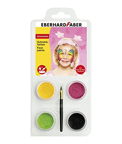 Eberhard Faber 579022 - Schminkfarben-Set Schmetterling mit 4 Farben, Pinsel und Anleitung, wasserlöslich, schnell trocknend, Schmink-Set für Kinder zum Bemalen von Gesichtern von Eberhard Faber