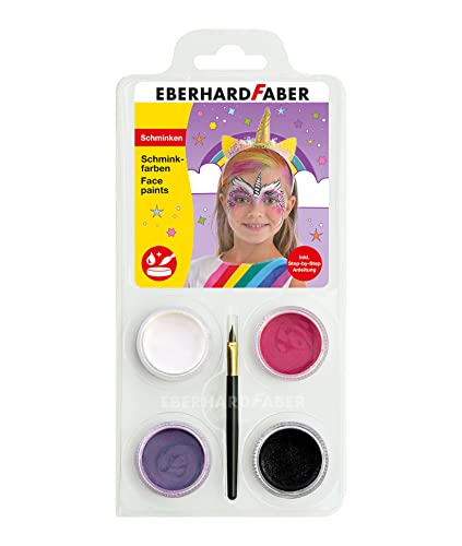 Eberhard Faber 579023 - Schminkfarben-Set Einhorn mit 4 Farben, Pinsel und Anleitung, wasserlöslich, schnell trocknend, Schmink-Set für Kinder zum Bemalen von Gesichtern von Eberhard Faber