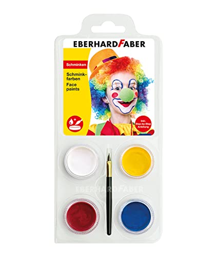 Eberhard Faber 579024 - Schminkfarben-Set Clown mit 4 Farben, Pinsel und Anleitung, wasserlöslich, schnell trocknend, Schmink-Set für Kinder und Erwachsene zum Bemalen von Gesichtern von Eberhard Faber