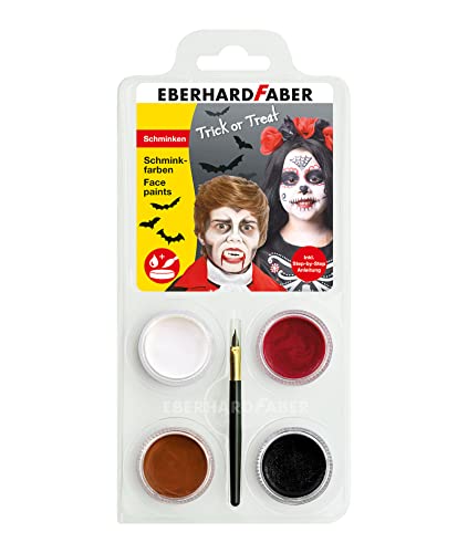 Eberhard Faber 579027 - Schminkfarben-Set Dracula mit 4 Farben, Pinsel und Anleitung, wasserlöslich, schnell trocknend, Schmink-Set für Kinder zum Bemalen von Gesichtern von Eberhard Faber