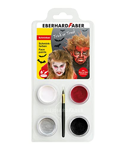 Eberhard Faber 579028 - Schminkfarben-Set Teufel/Dracula mit 4 Farben, Pinsel und Anleitung, wasserlöslich, schnell trocknend, Schmink-Set für Kinder zum Bemalen von Gesichtern von Eberhard Faber