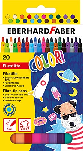 Eberhard Faber 551120 - Colori Filzstifte in 20 intensiven Farben, Minenstärke 1 mm, auswaschbar, im Kartonetui, zum Zeichnen, Malen, Kolorieren, Basteln und Schreiben von Eberhard Faber