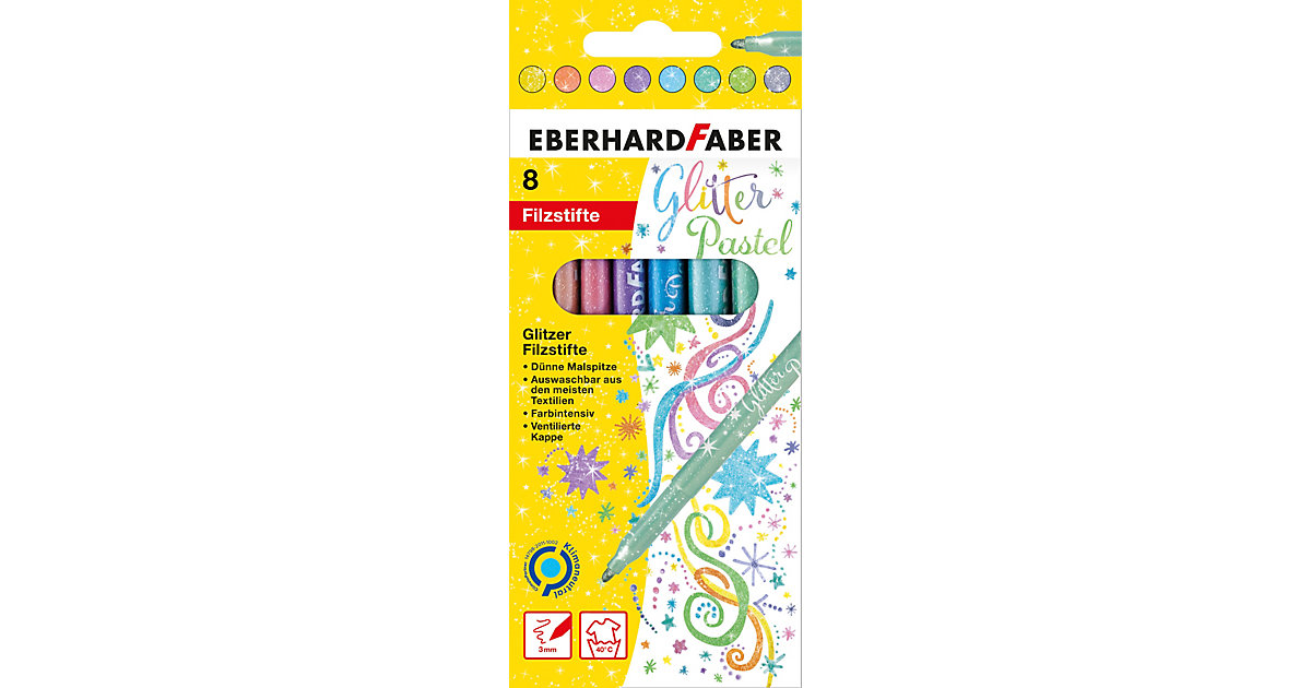Glitter-Fasermaler, 8 Pastellfarben bunt von Eberhard Faber