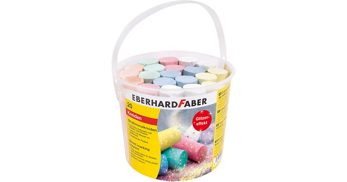 Glitzer-Straßenmalkreide, 20 Stück im Kunststoffeimer bunt Glitzer-Straßenmalkreide, 20 Stück im Kunststoffeimer bunt von Eberhard Faber