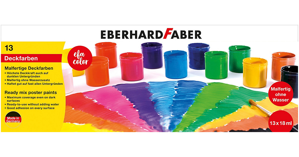 Malfertige Deckfarben Tempera EFA Color, 13 Farben bunt von Eberhard Faber