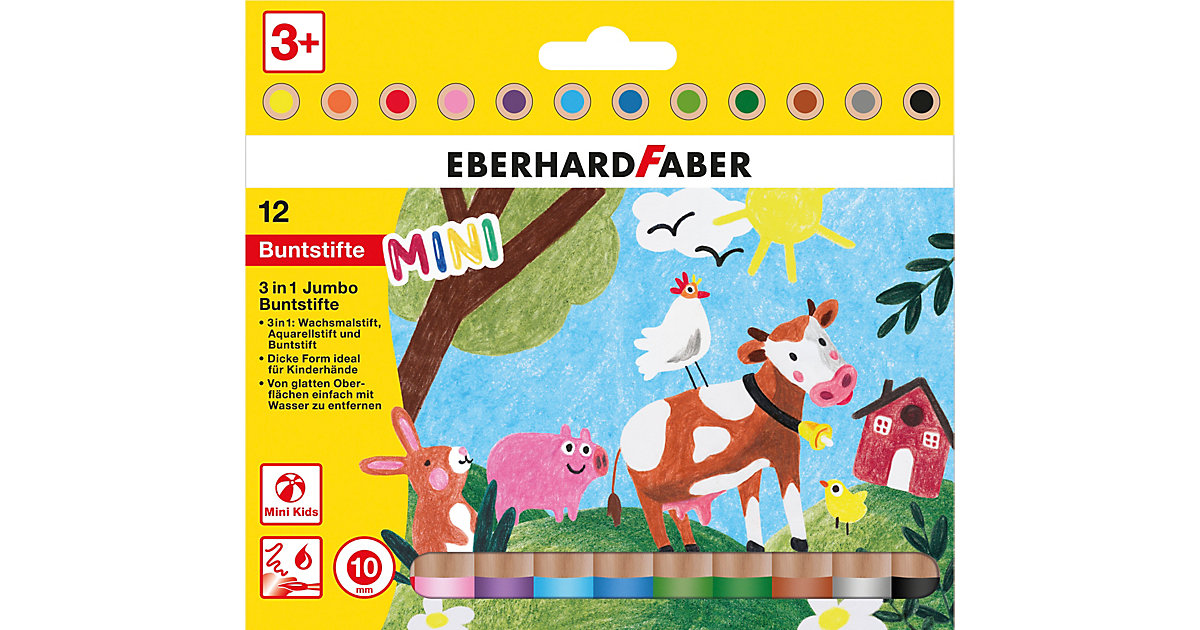 Mini Kids 3in1 Jumbo-Buntstifte, 12 Farben von Eberhard Faber
