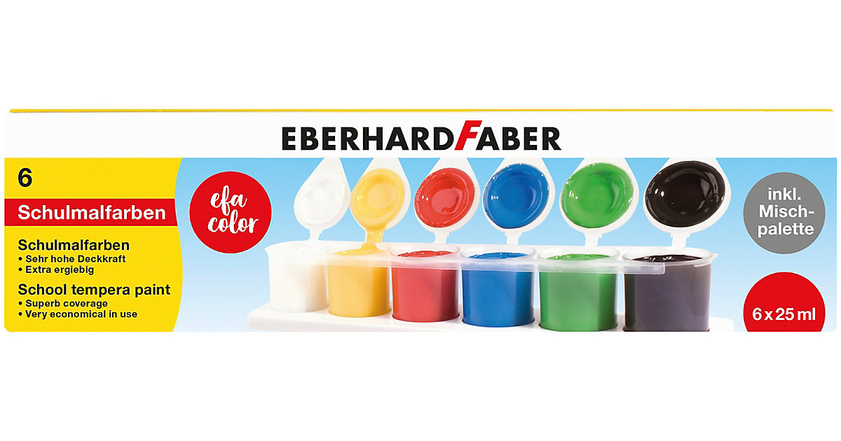 Schulmalfarben, 6 x 25 ml inkl. Mischpalette mehrfarbig von Eberhard Faber